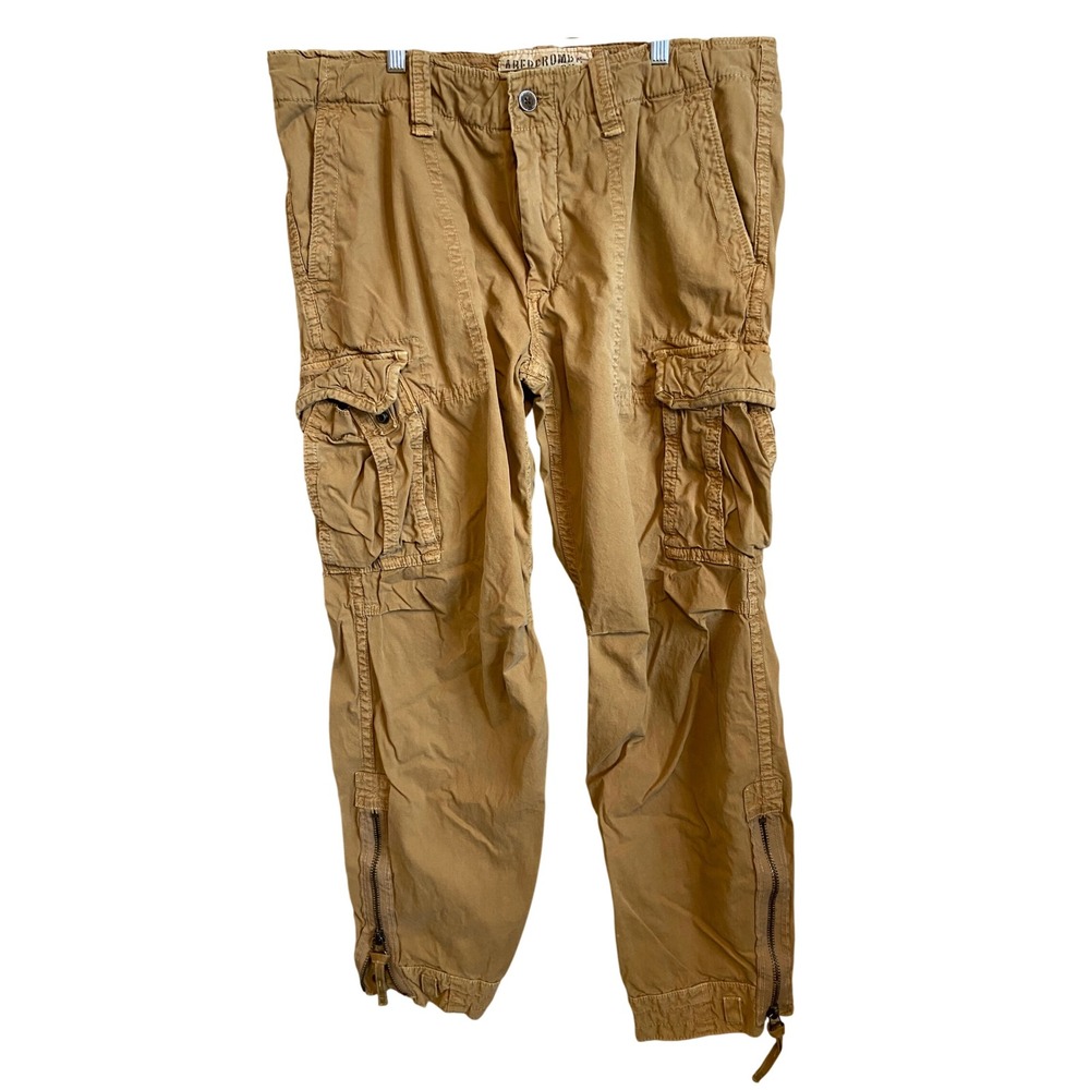 Abercrombie & Fitch Adirondack Cargo Pants Mens XL Tan Khaki Ankle Zip Cotton